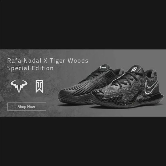 BLACK Nike Air Zoom Vapor Cage 4 HC Rafa Nadal x Tiger CD0424-005 Tennis Shoe 10 - Picture 1 of 8